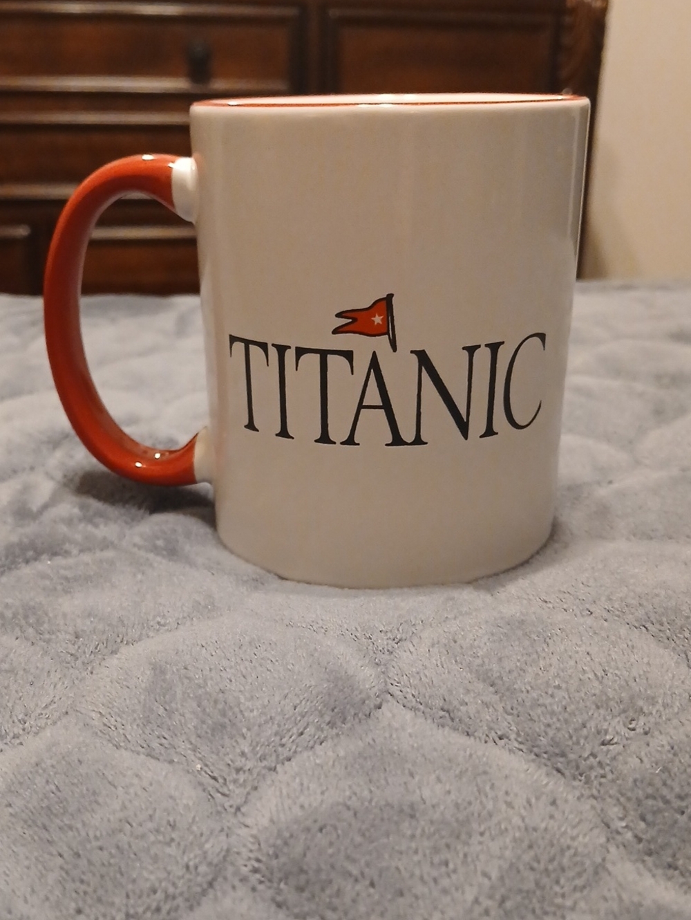 Titanic White Ceramic Mug with Red Handle and Rim NWOT